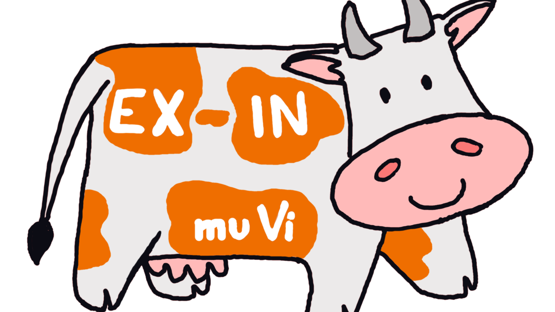 Das EX-IN muVi Maskottchen ist eine Kuh mit orangefarbenen Flecken. Es wurde 2022 von Jörn Borchert entworfen und der EX-IN muVi Gruppe zur Verfügung gestellt.